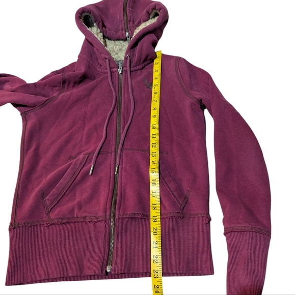 Y2K 90s Hollister Hoodie Faux Fur Zippered Hood Maroon Grunge Small - Picture 9 of 10